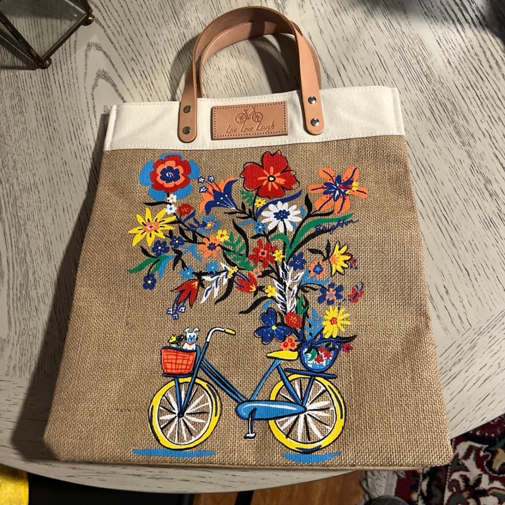 Brighton Jute Canvas Tote Bag- Live Love Laugh - Picture 2 of 4